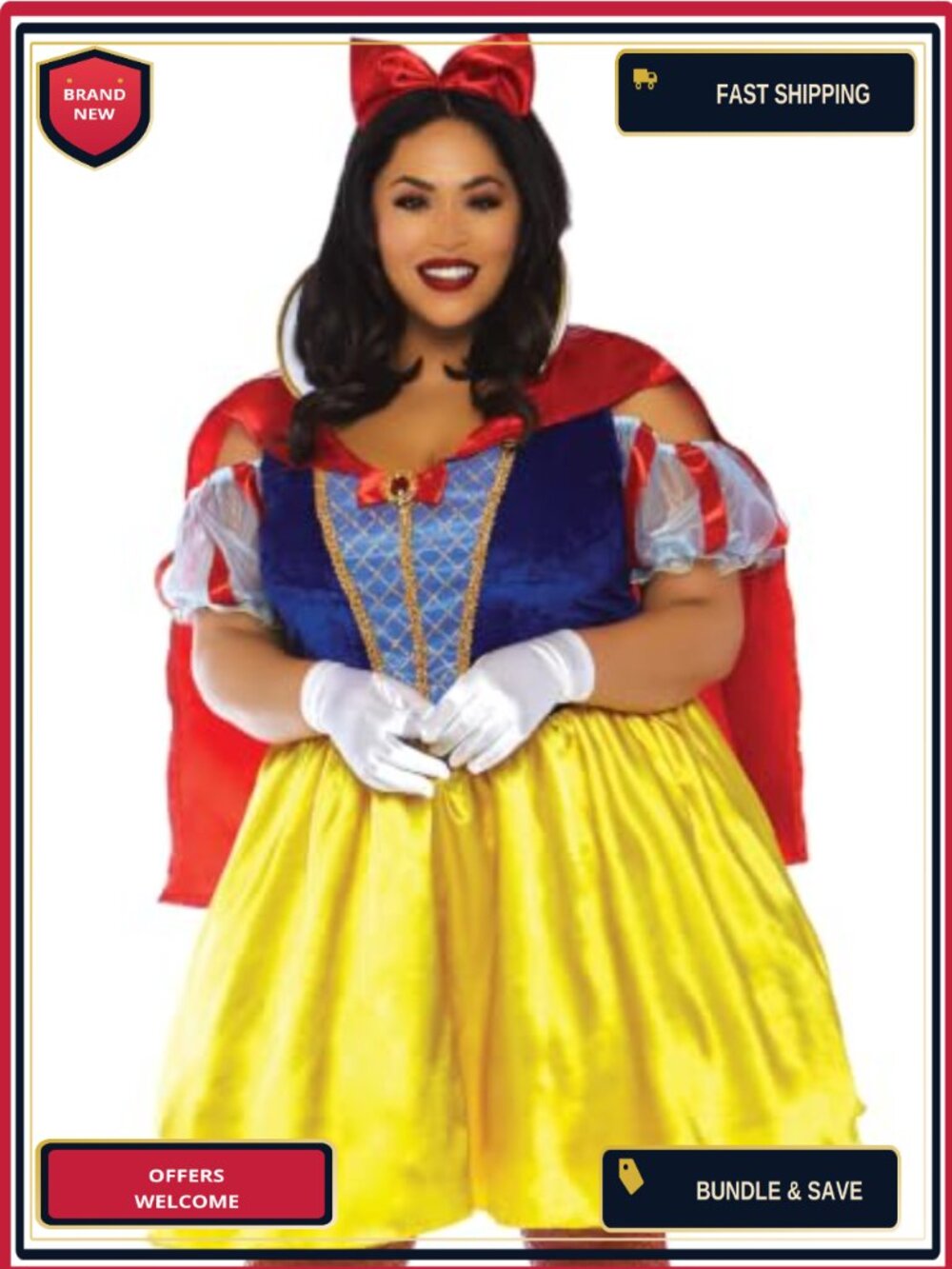 Velvet Satin Snow White Costume Set Dress Cape Headband